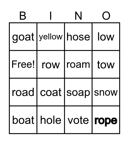 o_e    oa    ow      Bingo Card Bingo Card