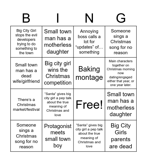 Halmark Christmas Movie 2 Bingo Card