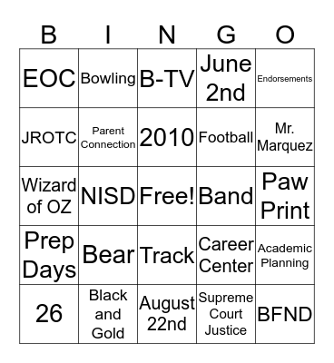 Students New To Brennan Bingo Card