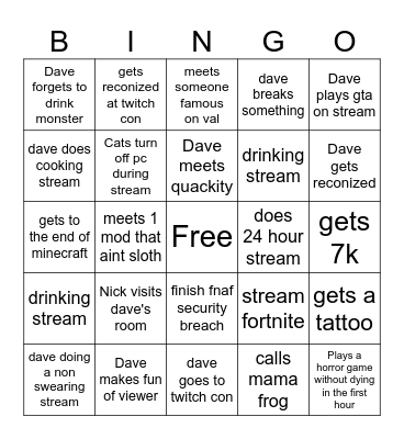 Davetheffrogg 2024 Bingo Card