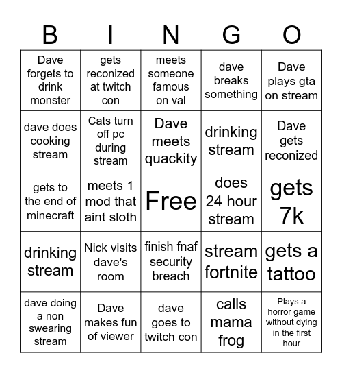 Davetheffrogg 2024 Bingo Card