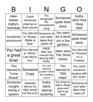 Wedding Bingo Card