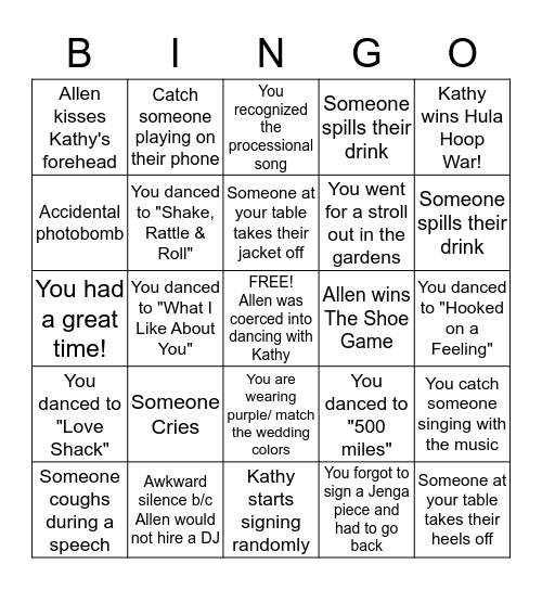 Wedding Bingo Card