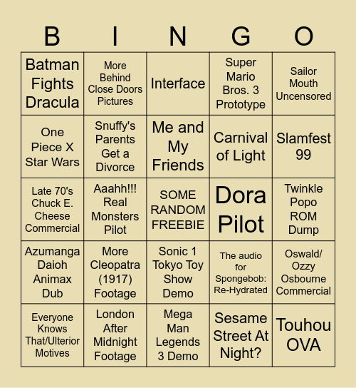 Linoleum22's Lost Media Bingo Card