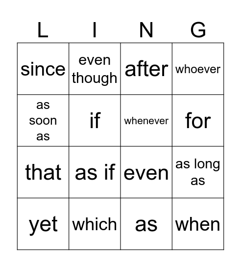LINGO Bingo Card