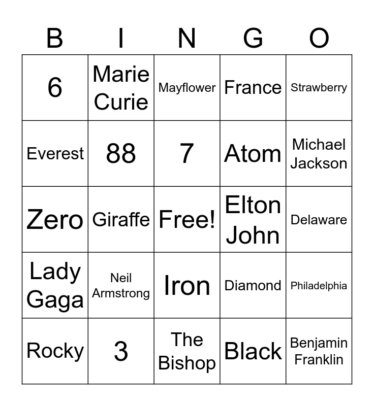 Trivia Bingo Card