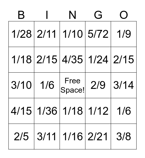 Dividing Fractions BINGO  Bingo Card