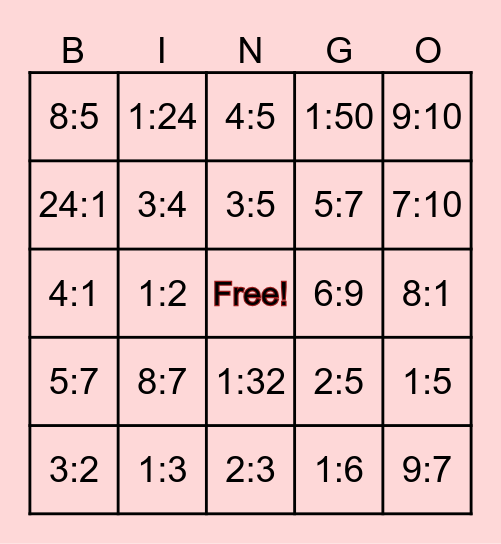 RATIOS IN ITS SIMPLEST FORM Bingo Card