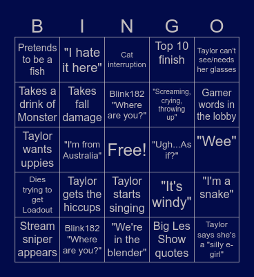 Taylor Streaming Bingo Card