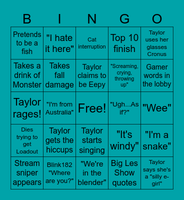 TaylorMorgan Streaming Bingo Card