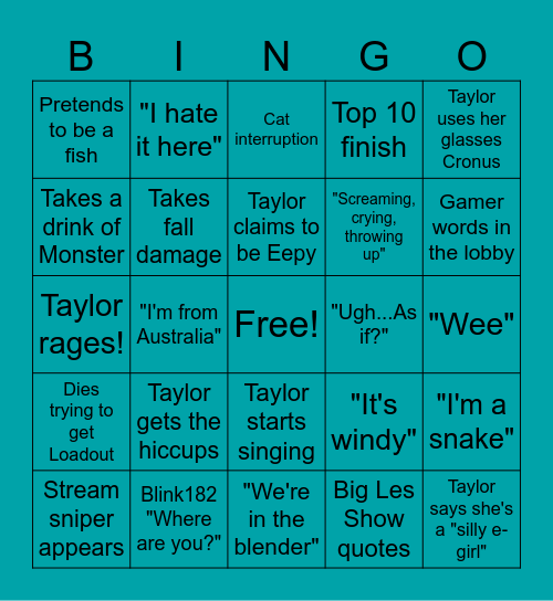 TaylorMorgan Streaming Bingo Card