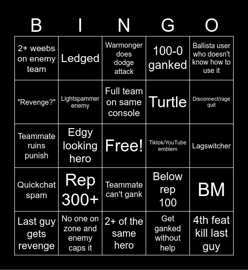 For honor Bingo Card