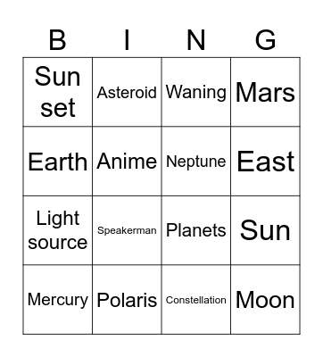 Bingo P4 Space Bingo Card