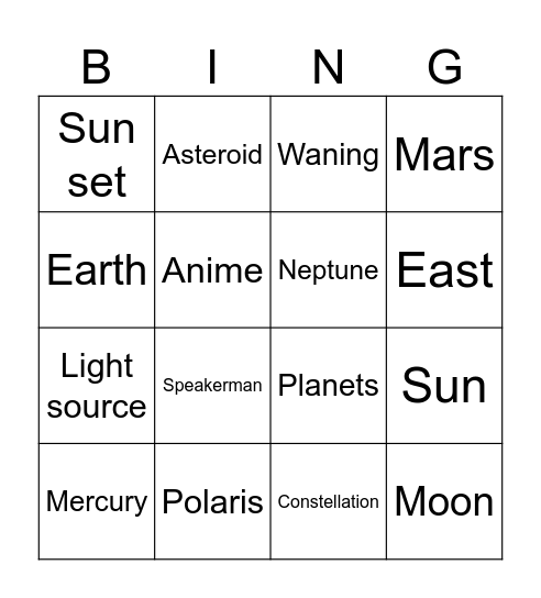 Bingo P4 Space Bingo Card