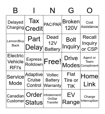 EV Team Bingo ! Bingo Card