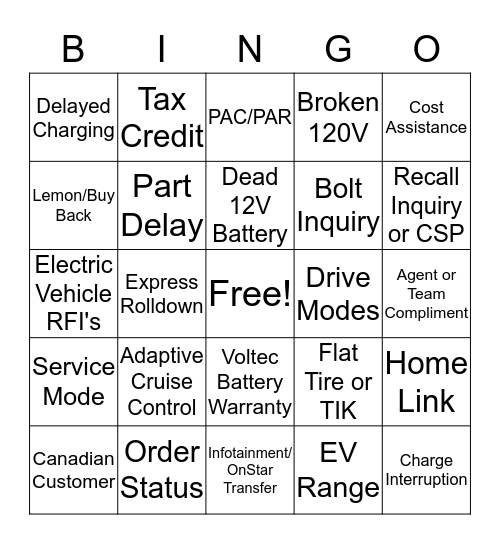 EV Team Bingo ! Bingo Card