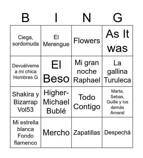Bingo musical Bingo Card