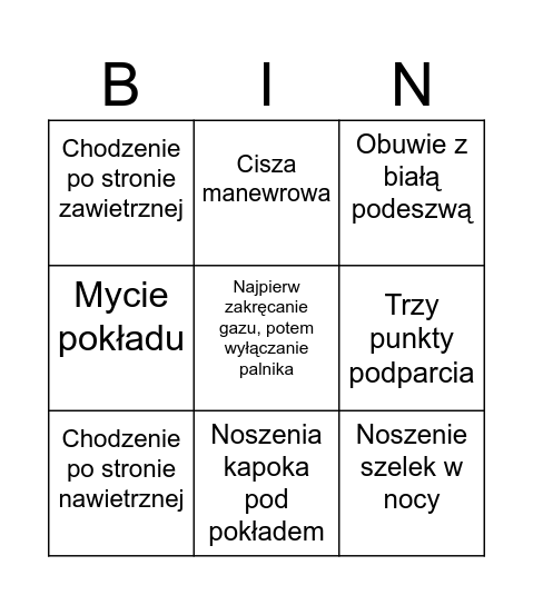 Zasady bezpieczeństwa Bingo Card