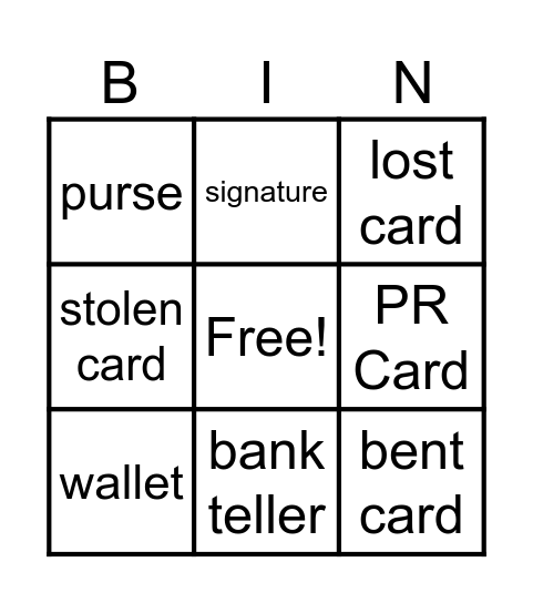 Banking Card Vocabulary Bingo Card