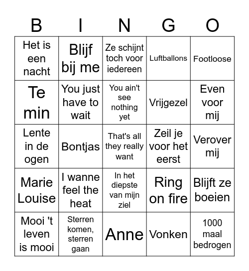 Muziek Bingo Card