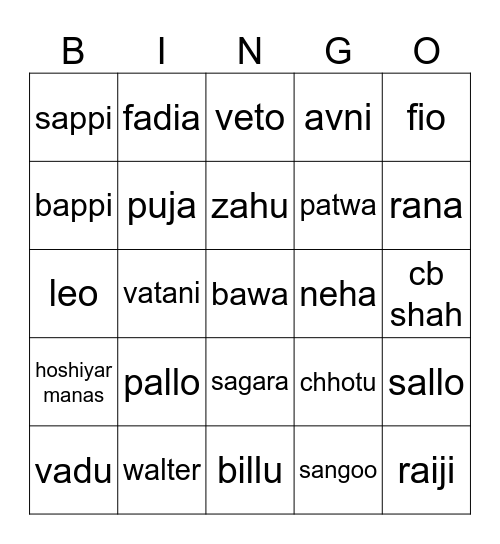 SA 94 BINGO Card