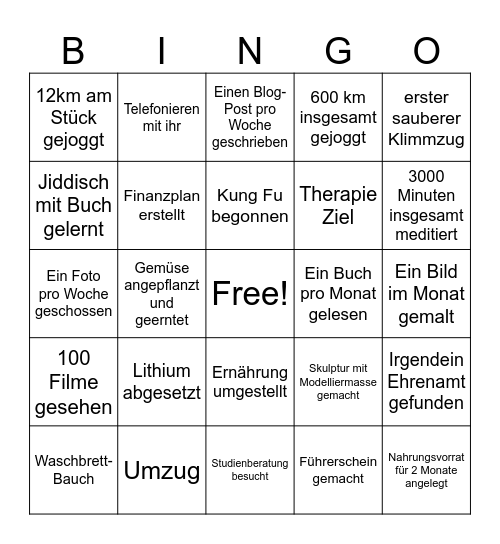 Nobodys Goal Bingo Card