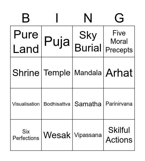 Buddhist Practices Bingo Card