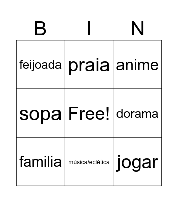 Wendy Bingo Card