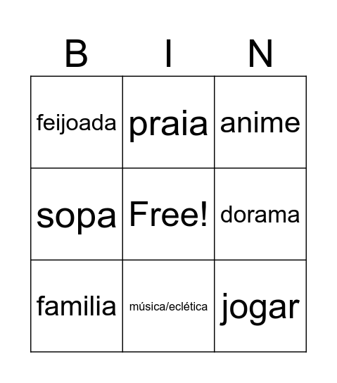 Wendy Bingo Card