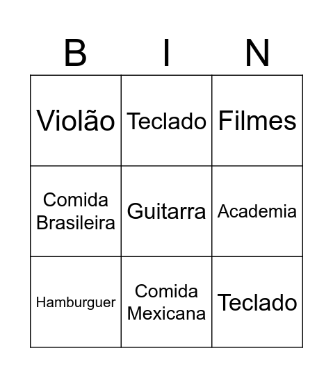 Hobbies Pedro Bingo Card