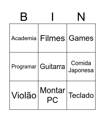 Hobbies Pedro Bingo Card