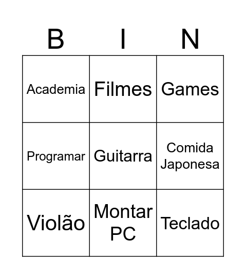 Hobbies Pedro Bingo Card