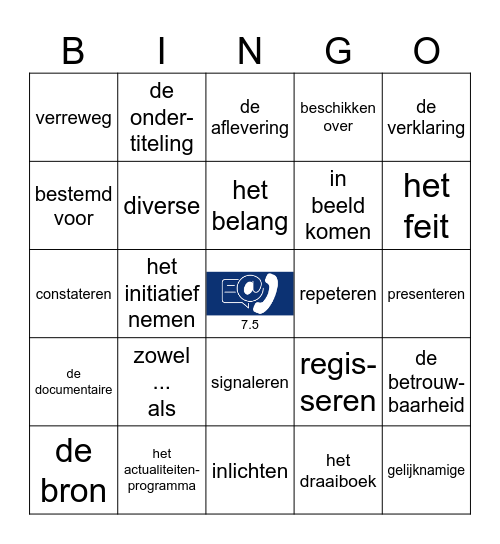 Taal op Maat gr 7 thema 5 Bingo Card