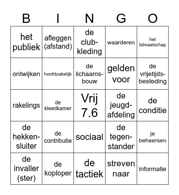 Taal op Maat gr 7 thema 6 Bingo Card