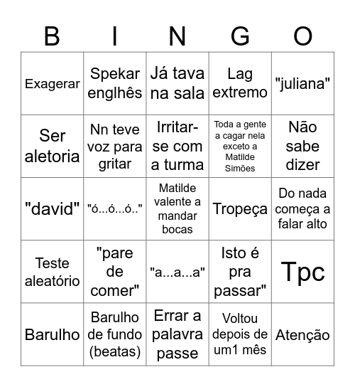 Carlota chambalhota bingo Card