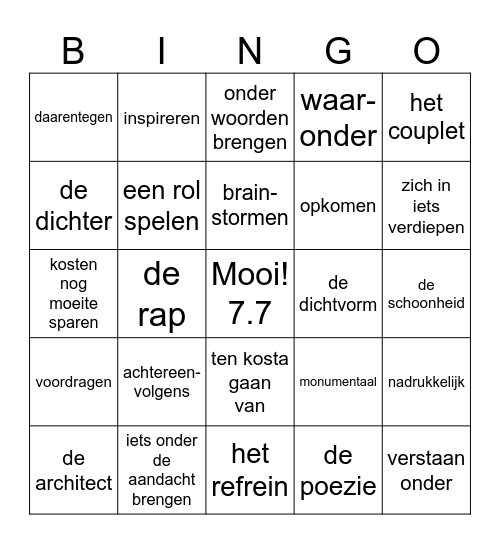 Taal op Maat gr 7 thema 7 Bingo Card