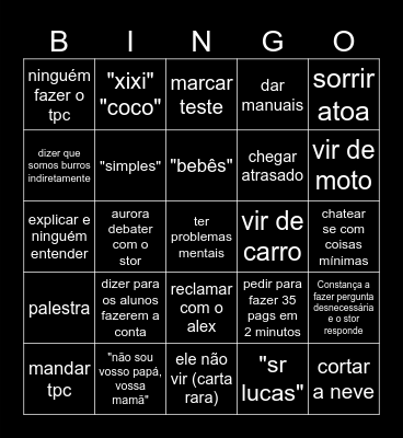 careca de neve pfvr n vem Bingo Card