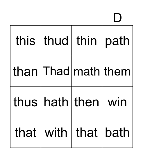 Word Mix Up Lesson 20 Bingo Card