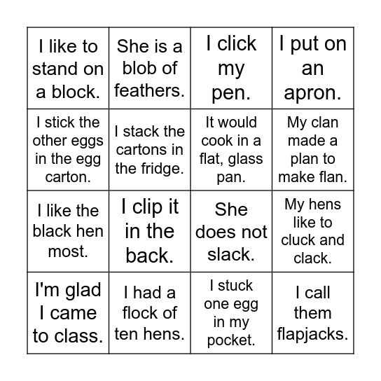 Word Mix Up Lesson 34-35 Bingo Card