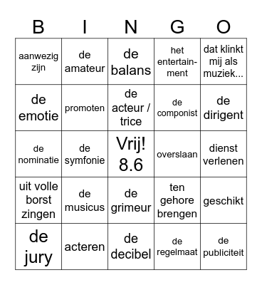 Taal op Maatgroep 8 thema 6 Bingo Card