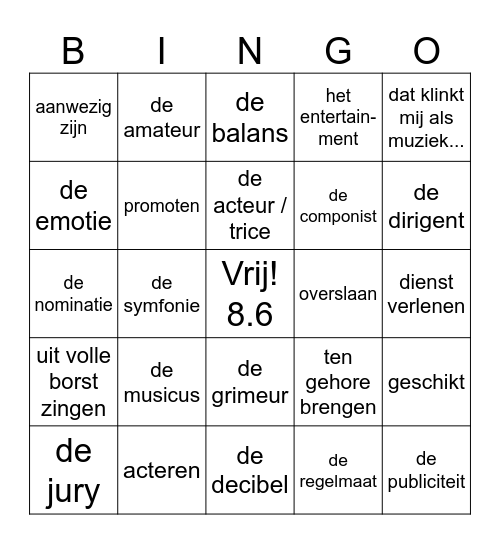 Taal op Maatgroep 8 thema 6 Bingo Card