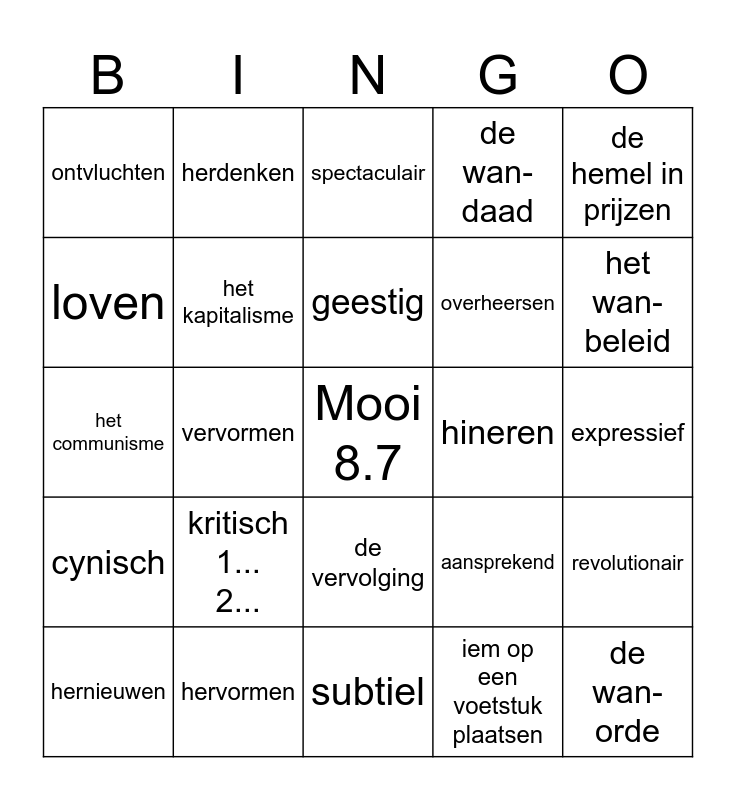 Taal op Maat gr 8 thema 7 Bingo Card