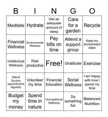 Wellness Bingo Card