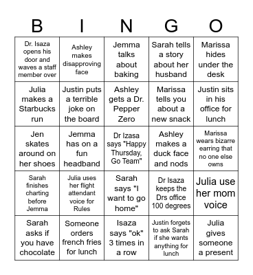 Willow Staff Bingo Card