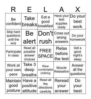 Test Taking Bingo Card