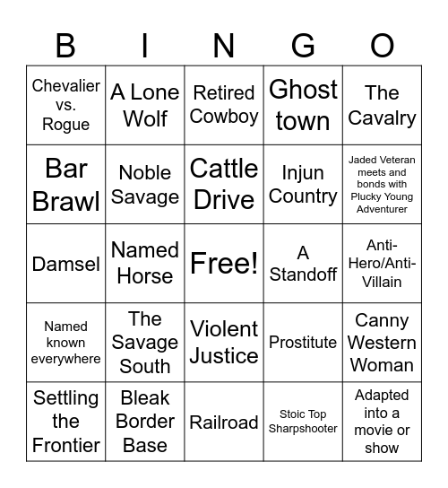 Western Trope Bingo Card