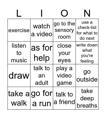 Coping Strategies Bingo Card