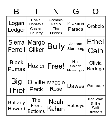 Newport Folk Fest Bingo Card