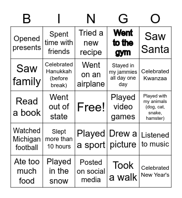 Winter Break Bingo! Bingo Card