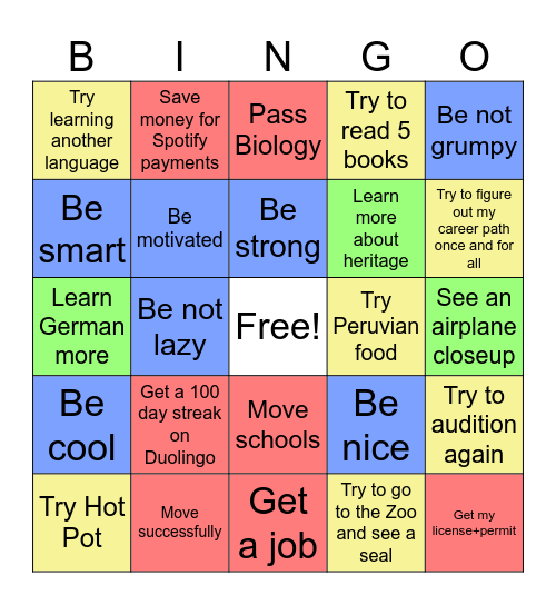 New Years Bingo Card